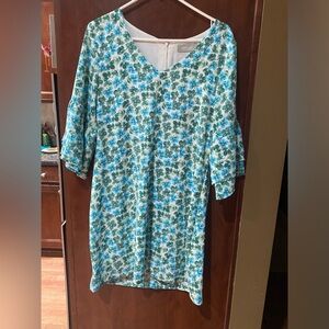 Chic Floral Midi Dress in Blue and Green